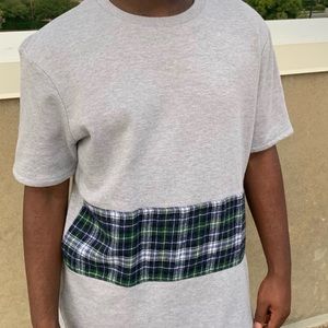 Longline short sleeve shirt with plaid stripe